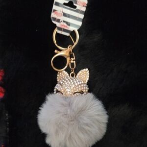 Keychain Gold Fox Pom-Pom with Light Gray Fur NWOT